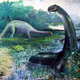 B. excelsus sumergido en el agua y un Diplodocus arrastrando su cola. Wikimedia Commons